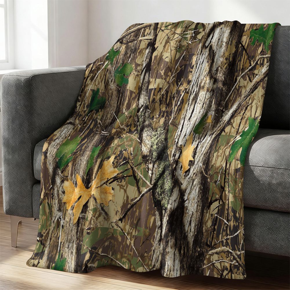 Hunting Outdoor Rug - Manta de Franela con Camuflaje Forestal,